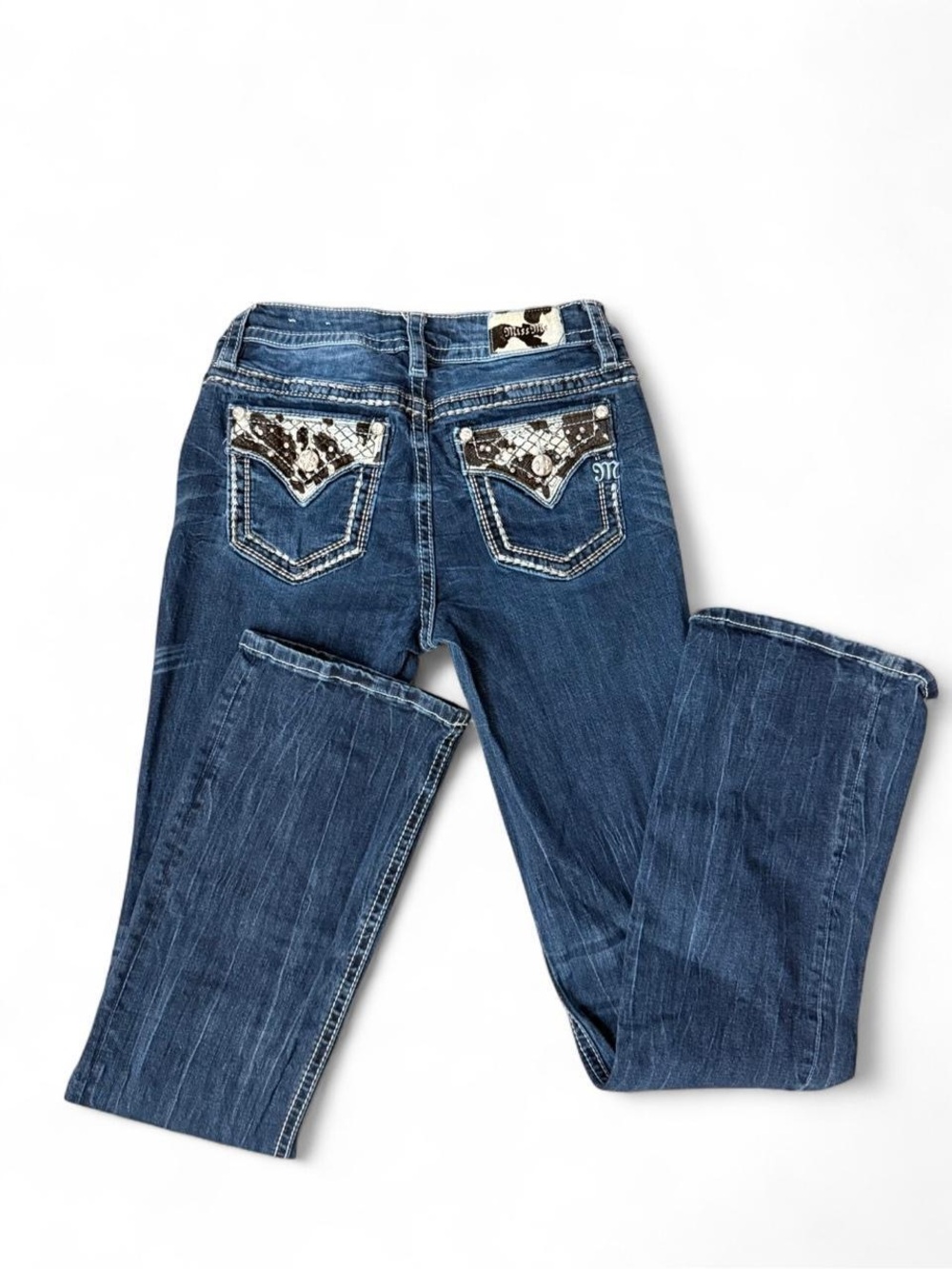Miss Me Blue Bootcut Jeans with Embellished Back Pockets